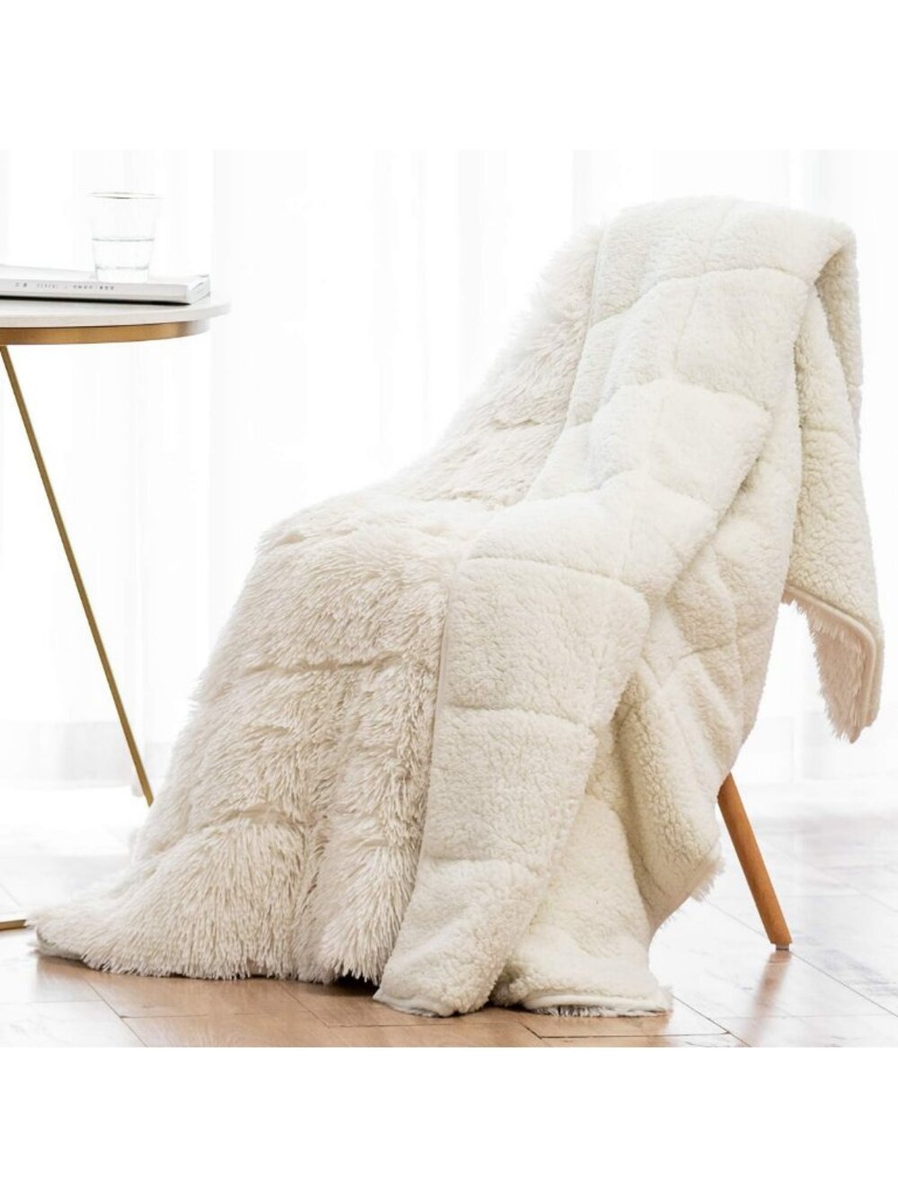 Cozy 15lbs Weighted Blanket for Adults, 48"x72", Soft Plush Twin Size, White